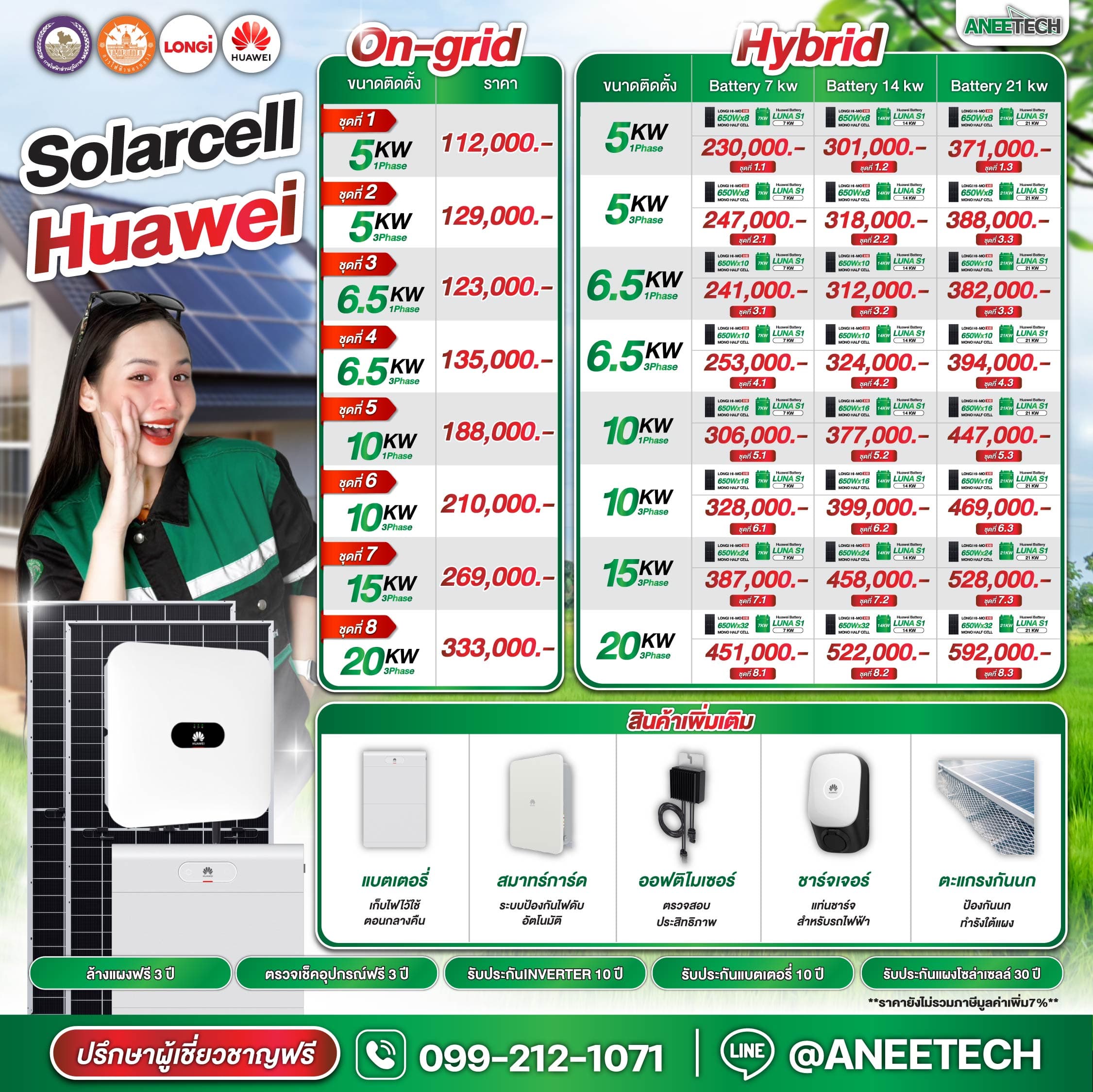 รายละเอียดแพ็กเกจ Solarcell Huawei ราคายังไม่รวมภาษีมูลค่าเพิ่ม 7%